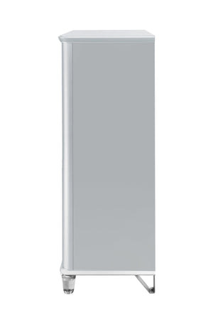 English Elm LAURA Solid Wood Chest with Spacious Drawers, Sleek Metallic Finish, Bun Feet & Acrylic Accent Legs Silver 40.87 L x 20.16 W x 50.16 H B201P294307