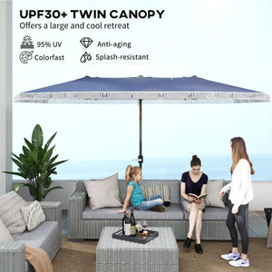 English Elm Outsunny 15ft Rectangle Patio Umbrella Upf30 Plus Dual Vents Crank Outdoor Shade W2225P485620