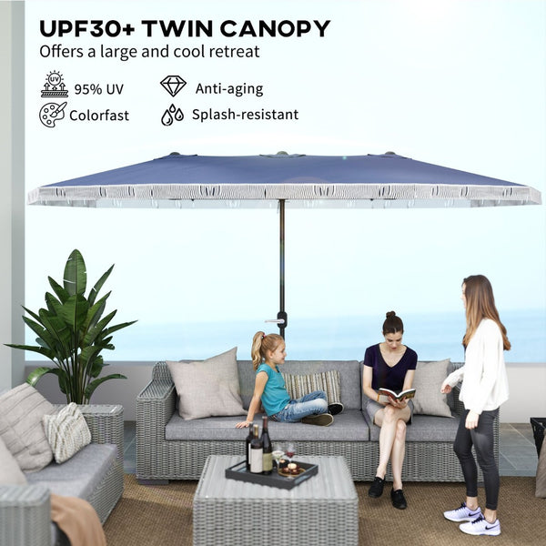English Elm Outsunny 15ft Rectangle Patio Umbrella Upf30 Plus Dual Vents Crank Outdoor Shade W2225P485620