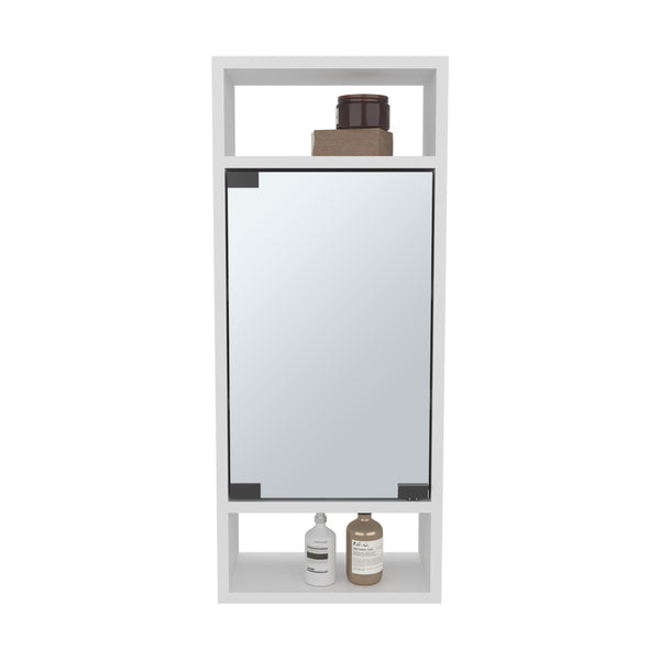 English Elm Medicine Compact Wall-Mounted Cabinet with Mirrored Door and 5 Shelves, Engineered Wood Durable Storage White 33.46 L x 16.93 W x 4.33 H B097P350306