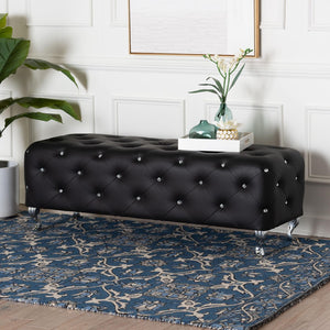 Baxton Studio Baxton Studio Stella Glamorous Crystal Tufted Modern Bench with Chrome Legs for Stylish Interiors Black BBT5119-Black-Bench