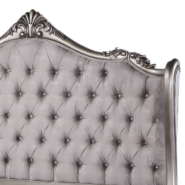 English Elm Ariadne Luxurious Velvet Queen Bed With Antique Platinum Finish & Elegant Button-Tufted Design B2726S00102