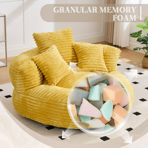 English Elm Bean Bag Sofa Oversized Corduroy Floor Lounge Chair with Armrests Pillows Foam Fill Mustard Yellow W395P426812