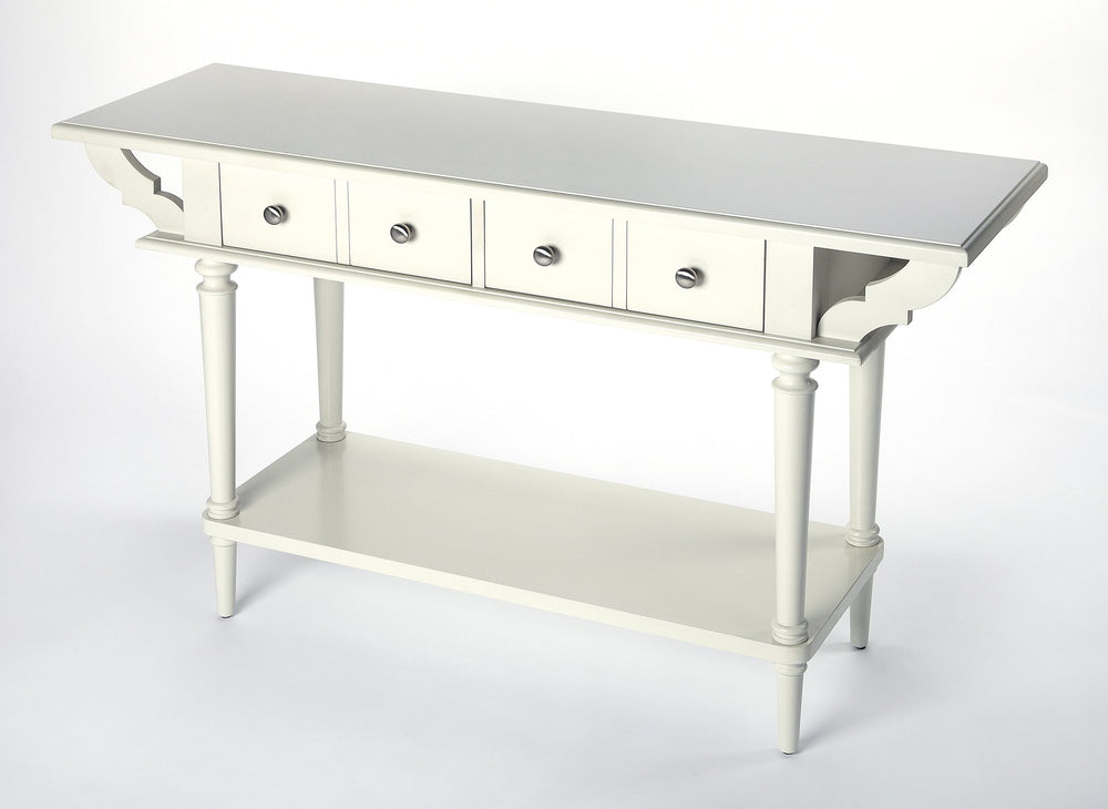 Butler Specialty Talia Spacious Rectangular Wood Console Table With 2 Drawers And Open Shelf For Entryway & Living Room White Rubberwood Solids,Mdf,Silver Finished Hardware 4375288-butler