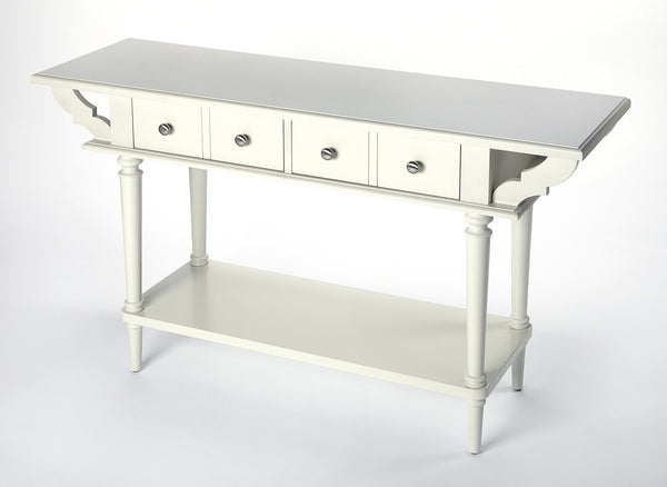 Butler Specialty Talia Spacious Rectangular Wood Console Table With 2 Drawers And Open Shelf For Entryway & Living Room White Rubberwood Solids,Mdf,Silver Finished Hardware 4375288-butler
