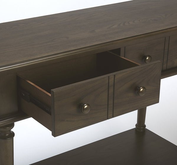 Butler Specialty Talia Spacious Rectangular Wood Console Table With 2 Drawers And Open Shelf For Entryway & Living Room Dark Brown Rubberwood Solids,Ash Veneer,Mdf,Antique Brass Finished Steel Hardware 4375403-butler