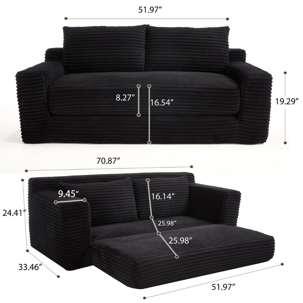 English Elm Loveseat Convertible Corduroy Sofa Bed with Memory Foam Steel Frame for Small Spaces Black W2959P425090