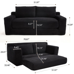 English Elm Loveseat Convertible Corduroy Sofa Bed with Memory Foam Steel Frame for Small Spaces Black W2959P425090