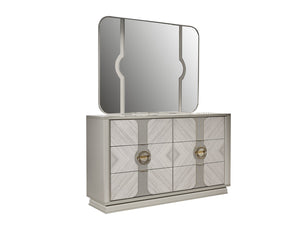 English Elm Eternity Eucalyptus-Veneer Mirror with Gold Accents, High Gloss Lacquer Finish, Large Beige Statement Piece G150109287