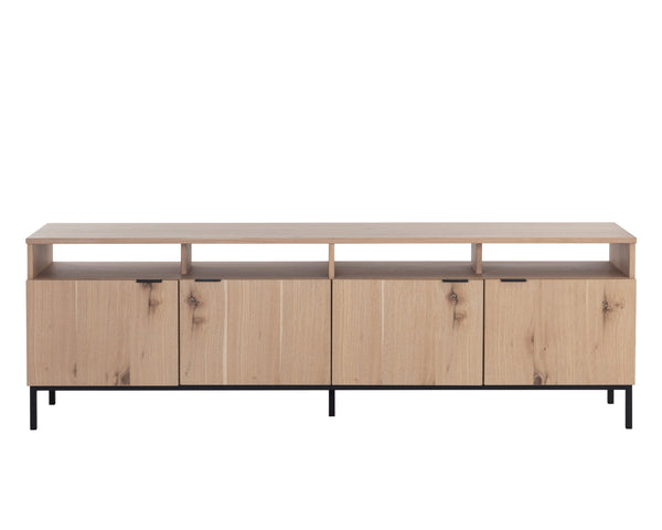 Sunpan Ambrose Modular Media Console & Cabinet - Elegant Oak Design with Stylish Soft Close Doors Rustic Oak / Black