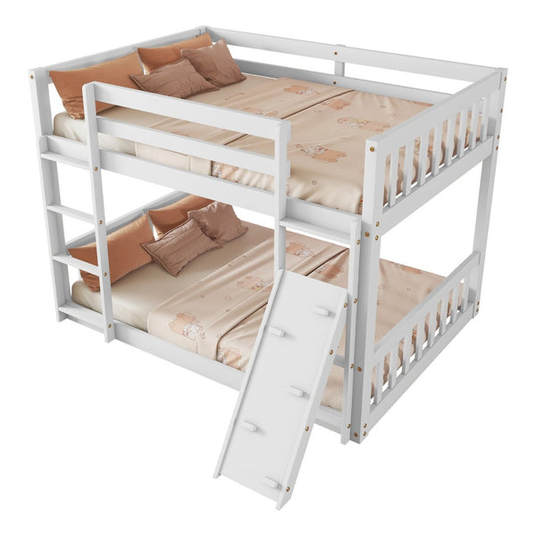 English Elm Twin Over Twin Playhouse Floor Bunk Bed With Climbing Ramp, Safety Guardrails, And White Finish W504S00207-GIGA