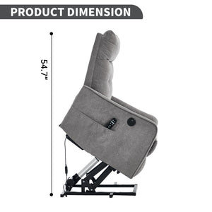 English Elm Beige Chenille Power Lift Recliner with Massage Heat and Usb for Senior Comfort Light Gray W1803P369078
