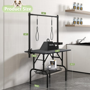 English Elm 36''large Folding Dog Grooming Table with Arm Noose Mesh Tray for Home Pet Care W3587P358726