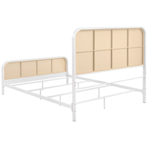 English Elm Randall White Coastal Open Cane Queen Bed with Metal Frame, Rounded Corners & Breezy Island Charm B062P378328
