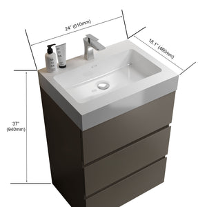 English Elm Alice 24" Gray Bathroom Vanity With One-Piece Sink, Soft-Close Drawers & Modern Storage Solution W1865S00013