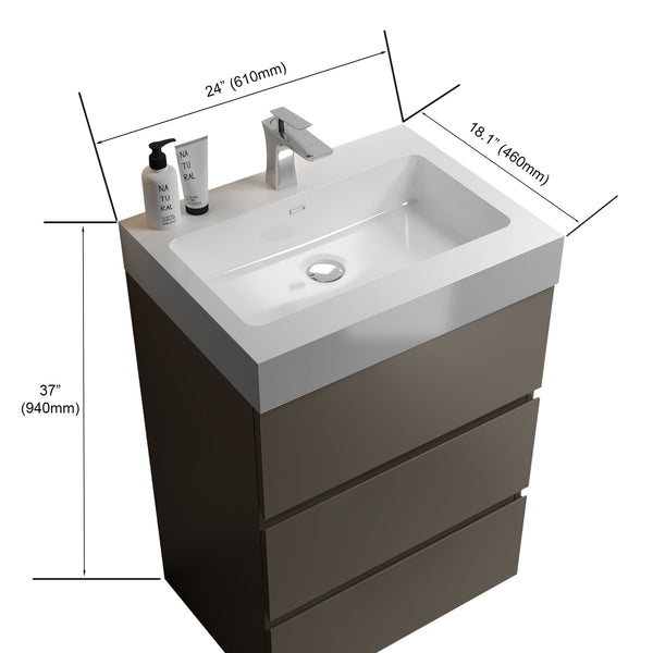 English Elm Alice 24" Gray Bathroom Vanity With One-Piece Sink, Soft-Close Drawers & Modern Storage Solution W1865S00013