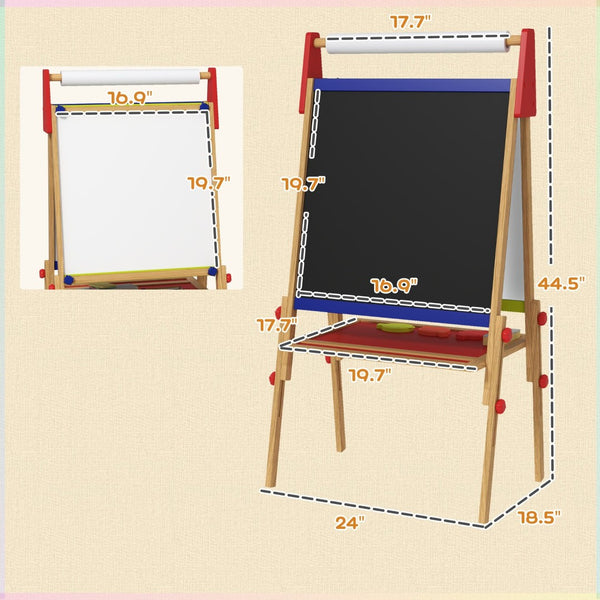 English Elm Kids Pinewood Art Easel with Chalkboard Whiteboard and Paper Roll for Young Artists T3971P441943