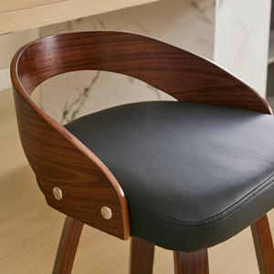 English Elm Bar Stools Set of 2 Mid-century Swivel Walnut Wood Frame with Cushioned Seat Black Pu W1143P173431