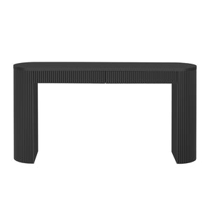English Elm U_style Pine Veneer Console Table Arched Legs Stripe Drawers Entryway Hallway N711P415848B
