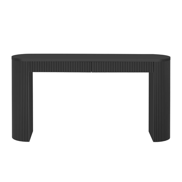 English Elm U_style Pine Veneer Console Table Arched Legs Stripe Drawers Entryway Hallway N711P415848B