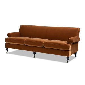 English Elm Alana Velvet Three Cushion Sofa Hardwood Frame Tight Back Living Room Seating B2719P479037