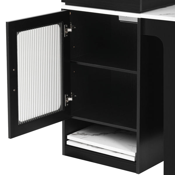 English Elm K&K Modern Extendable 59.5" Kitchen Island with Double-Sided Storage, Power Outlet & Casters Black N707S000017B