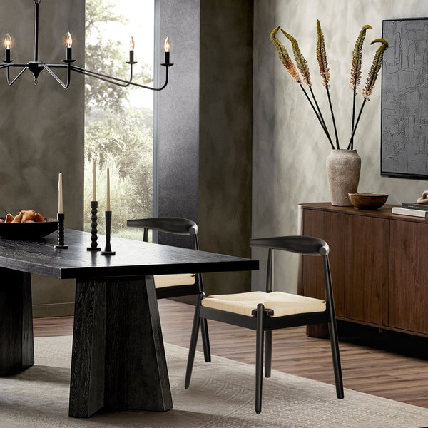 English Elm Weave Dining Chairs Set Of 2 - Mid-Century Modern Oak Frame With Handwoven Seat For Stylish Spaces T3623P371947-GIGA