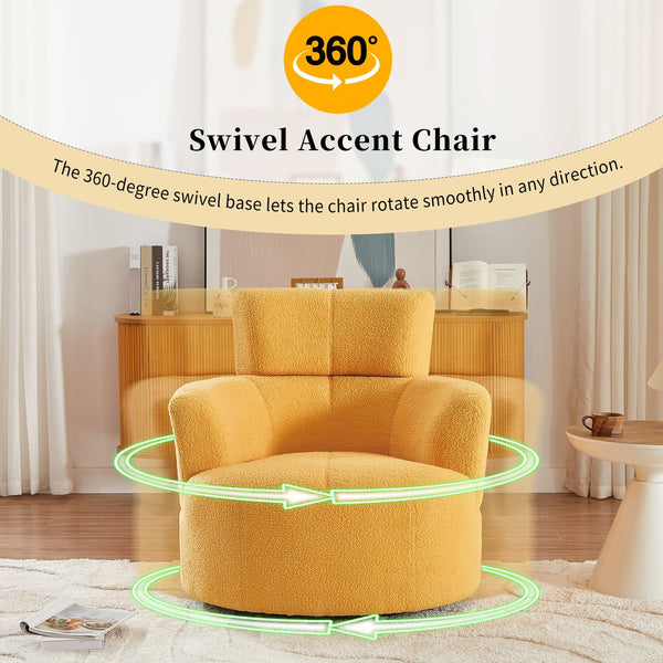 English Elm 360° Swivel Chair - Cozy Upholstered Accent Barrel Chair With Adjustable Headrest For Home & Office N719P272676L