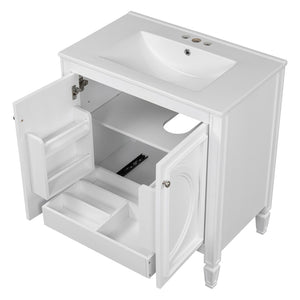 English Elm [video] 60 Inch Freestanding Double Sink Bathroom Vanity with Ceramic Basins Soft Close Storage White N759S226000K