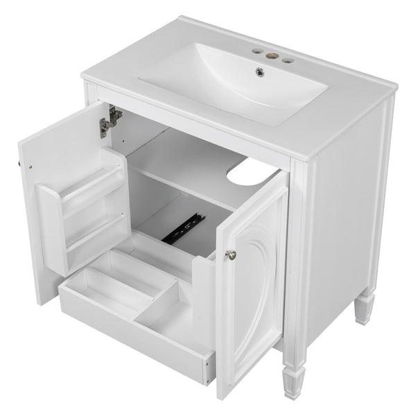 English Elm [video] 60 Inch Freestanding Double Sink Bathroom Vanity with Ceramic Basins Soft Close Storage White N759S226000K