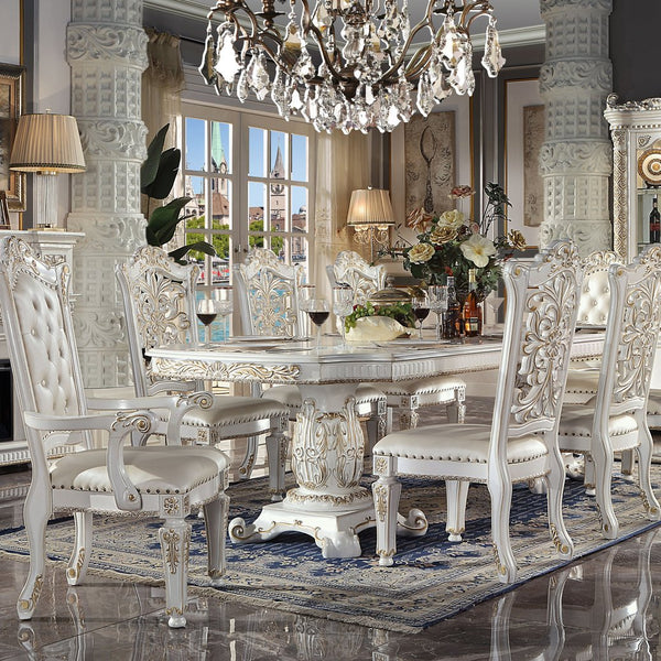 English Elm Ivory Floral Nailhead Side Chair Set of 2 — PU Upholstered Comfort, Antique Pearl Wood Trim Elegance B062P209285