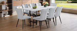 English Elm Table & Chair Set: Modern White Grain Dining Table With Storage And 8 Light Gray Ergonomic Chairs W1151S04267-GIGA
