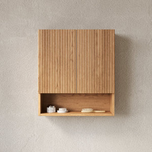English Elm TOBI Wall-Mounted 26" Striped Over-Toilet Cabinet – Natural Woodgrain, Soft-Close Doors, Shelfamvu W2615P355523