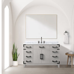 English Elm White Oak Single Bath Vanity 48" W x 22" D with Polished Carrara Marble Top, Chrome Faucet & 46" Mirror B2731S02017