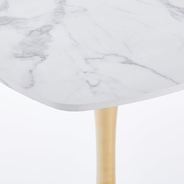 English Elm Square Tulip Small Dining Table for 2-4, 24" Modern Bistro White MDF Top with Gold Pedestal Base W3766P370579