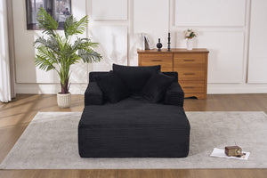 English Elm Oversized Corduroy Chaise Longue Sofa Bed — Modern Deep Seat Sleeper with Armrests & Pillows, Black W1752P282660