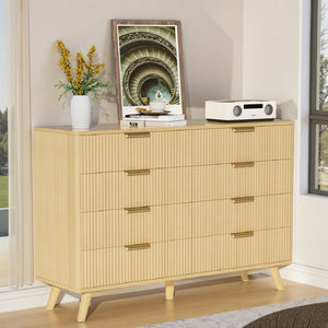 English Elm 6 Drawer Fluted Wood Dresser Natural Finish Compact Chest for Nursery or Bedroom Natural T3773P415554