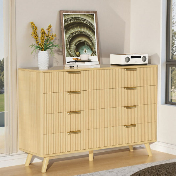English Elm 6 Drawer Fluted Wood Dresser Natural Finish Compact Chest for Nursery or Bedroom Natural T3773P415554