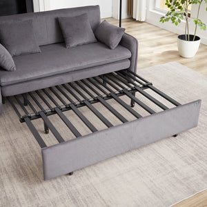 English Elm FX'' 66 Inch Sleeper Sofa Bed 3-in-1 Convertible Pullout Sofa with Plush Corduroy, 4 Pillows, Pockets Grey W1926S00059