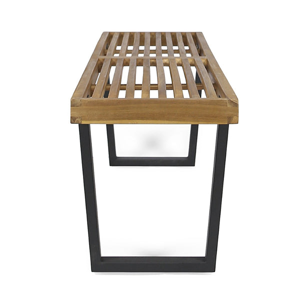 English Elm Metal/solid Acacia Wood Outdoor Bench Gray Wash Finish Iron Legs Patio Seating N768P403945T