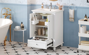 English Elm 24'' French Style Bathroom Vanity with Ceramic Sink Soft Close Cabinet and Drawer White N710P411227K
