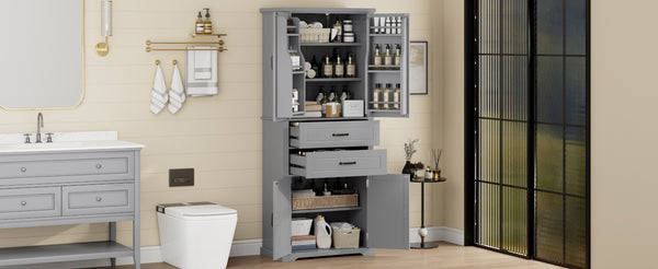 English Elm Christopher Knight Home® - Storage Cabinet 72.5" Tall Multi-Shelf Organizer with 2 Deep Drawers, Adjustable Shelf & Anti-Tip Safety Gray N759P293426E