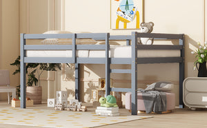 English Elm Full Rubber Wood Loft Bed with Ladder and Under-Bed Storage Space, Sturdy Minimalist Design for Comfort Grey W504P283515