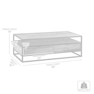 English Elm Ulera Acacia Rectangle Coffee Table with Shelf, Black Metal Frame, Durable Weatherproof Hardwood Finish B2736P354394