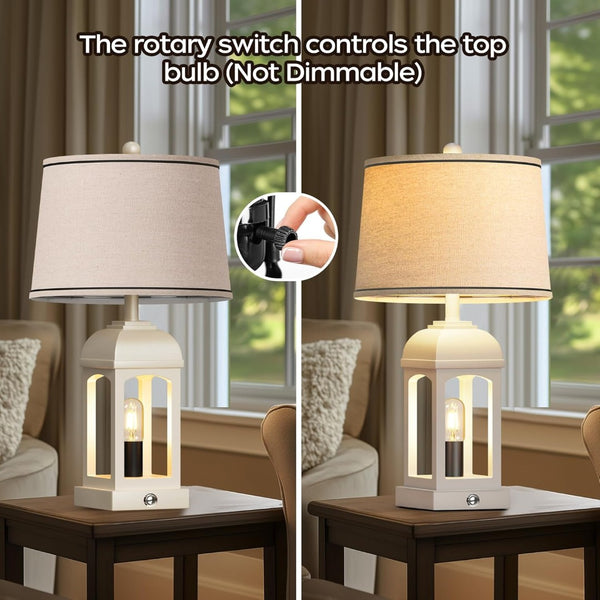 English Elm Table Lamp Set Of 2 - Rustic Farmhouse Touch Lamps With Usb Charging, Nightlight & Dimmable Modes W3355P323263-GIGA