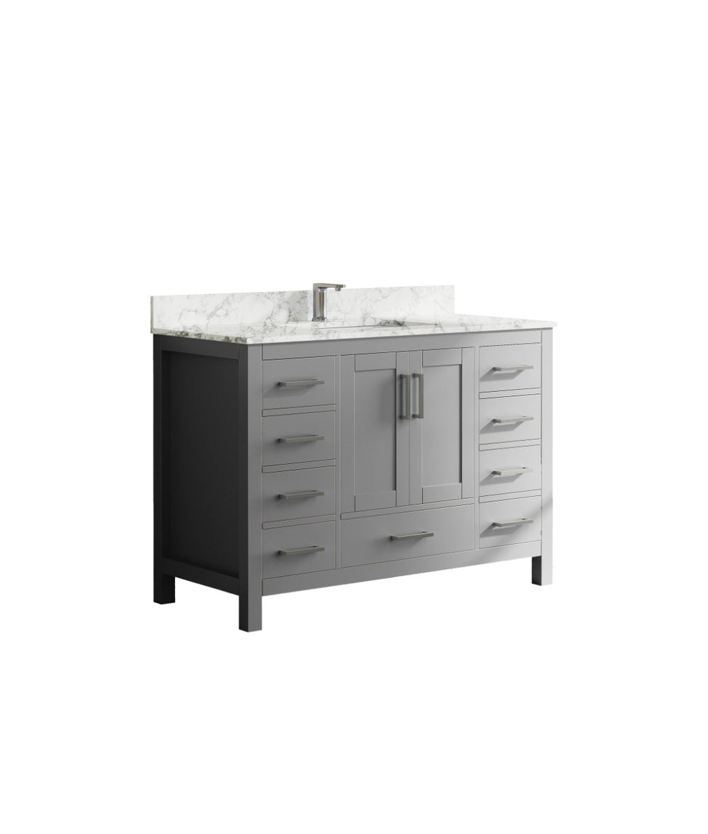 English Elm 47" Bathroom Vanity Solid Wood Cabinet Carrara Top Nine Drawers Modern Minimalist T3785P383043