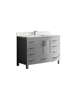 English Elm 47" Bathroom Vanity Solid Wood Cabinet Carrara Top Nine Drawers Modern Minimalist T3785P383043