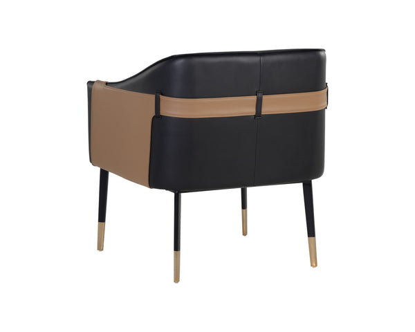 Sunpan Carter Lounge Chair - Elegant Barrel Back Design in Luxe Faux Leather with Stylish Black Steel Legs Napa Black / Napa Cognac