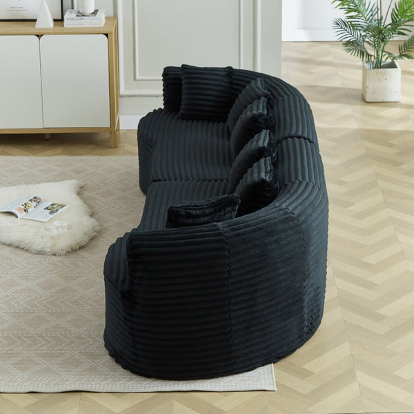 English Elm Curved Chenille Sectional Sofa Deep Seat Cloud Cushions Four Seater Modern Living Room Black W3505P456572