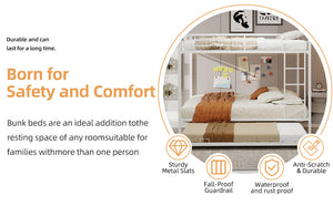 English Elm Durable Iron Bunk Bed With Trundle And Safety Rails, Modern Design For Kids & Guests, Easy Assembly W1935P360863